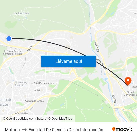 Motrico to Facultad De Ciencias De La Información map