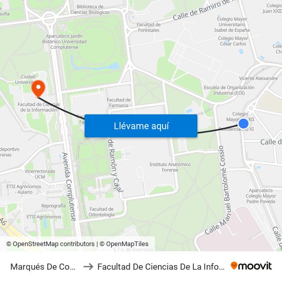 Marqués De Comillas to Facultad De Ciencias De La Información map