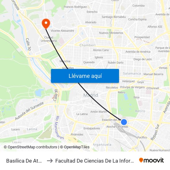 Basílica De Atocha to Facultad De Ciencias De La Información map