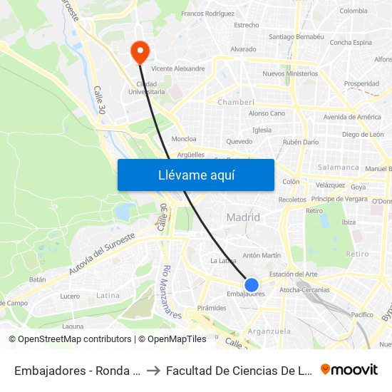Embajadores - Ronda De Valencia to Facultad De Ciencias De La Información map