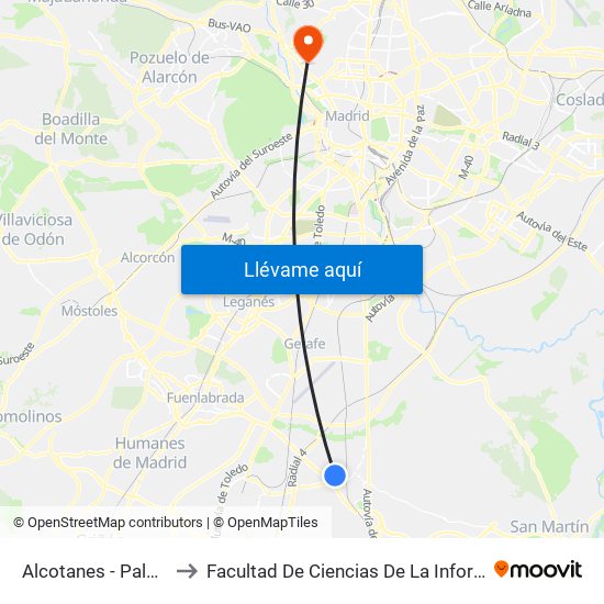 Alcotanes - Palomas to Facultad De Ciencias De La Información map