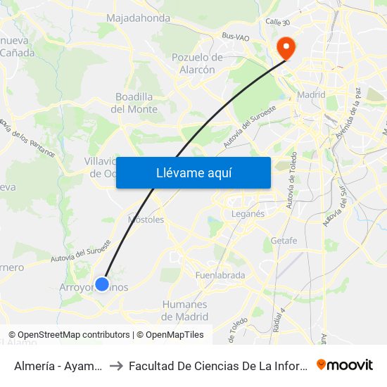 Almería - Ayamonte to Facultad De Ciencias De La Información map