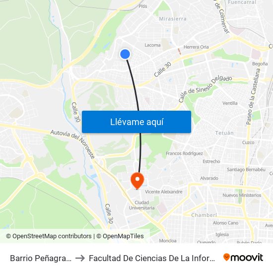 Barrio Peñagrande to Facultad De Ciencias De La Información map