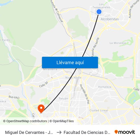 Miguel De Cervantes - Jardines Memoria to Facultad De Ciencias De La Información map