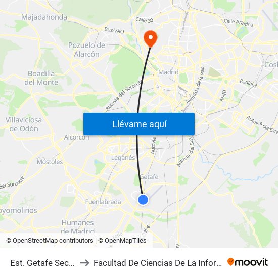 Est. Getafe Sector 3 to Facultad De Ciencias De La Información map