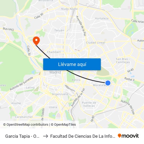 García Tapia - Oberón to Facultad De Ciencias De La Información map