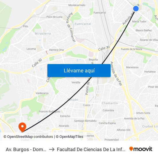 Av. Burgos - Dominicos to Facultad De Ciencias De La Información map