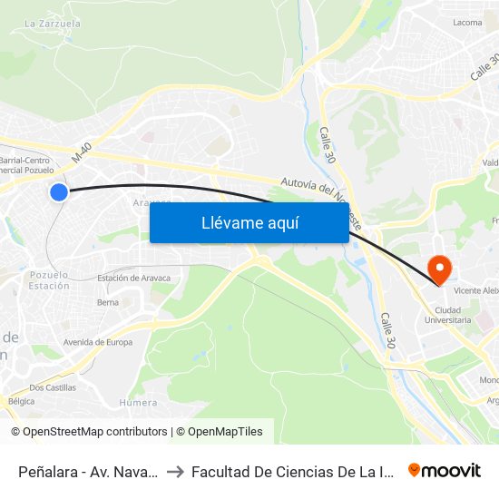 Peñalara - Av. Navacerrada to Facultad De Ciencias De La Información map
