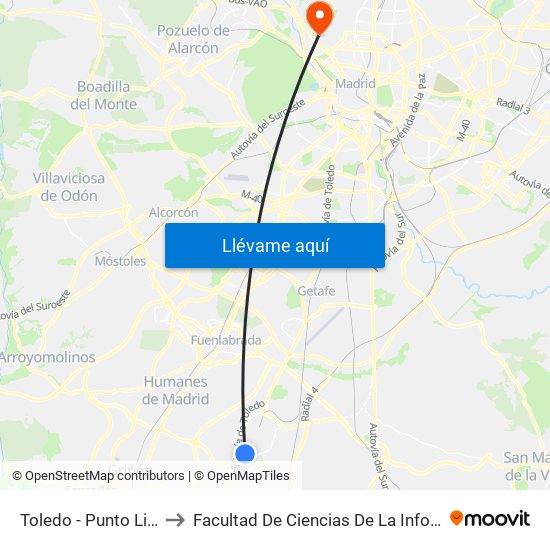 Toledo - Punto Limpio to Facultad De Ciencias De La Información map