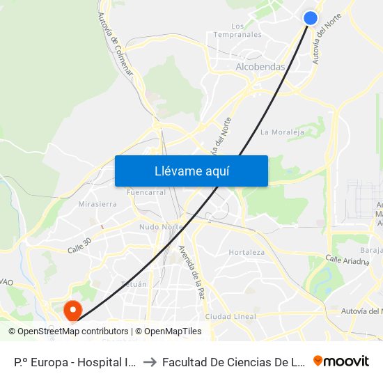 P.º Europa - Hospital Infanta Sofía to Facultad De Ciencias De La Información map