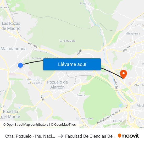 Ctra. Pozuelo - Ins. Nacional De Sanidad to Facultad De Ciencias De La Información map