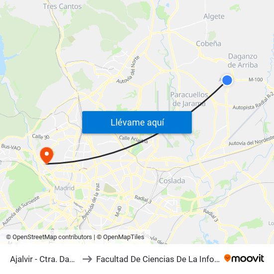 Ajalvir - Ctra. Daganzo to Facultad De Ciencias De La Información map