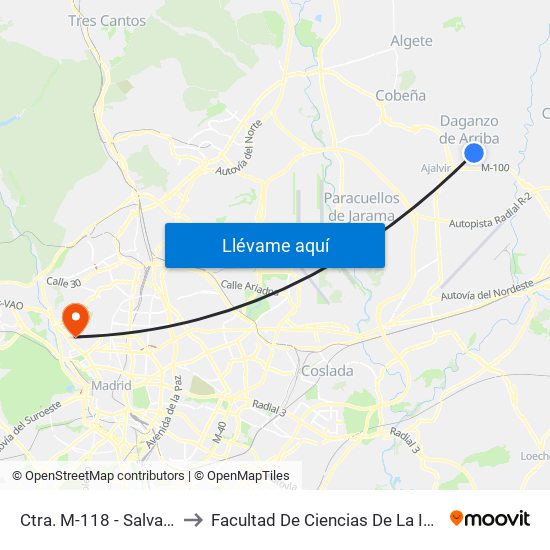 Ctra. M-118 - Salvador Dalí to Facultad De Ciencias De La Información map