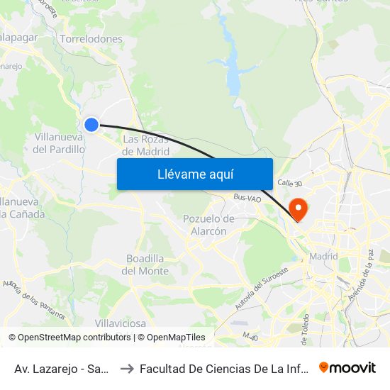 Av. Lazarejo - Santolina to Facultad De Ciencias De La Información map