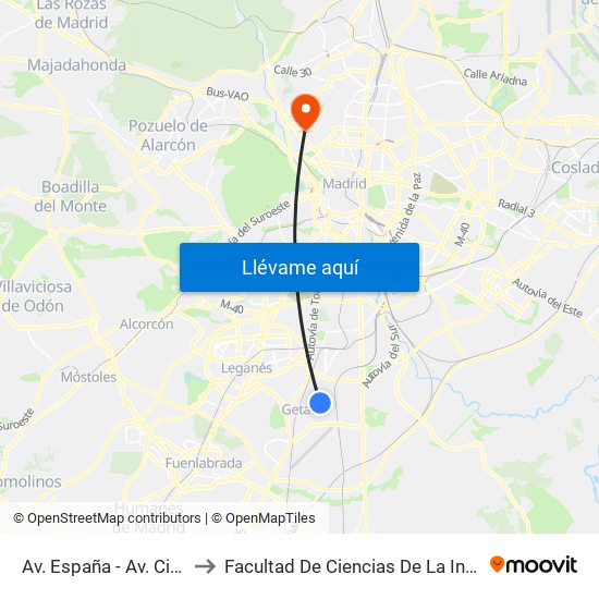 Av. España - Av. Ciudades to Facultad De Ciencias De La Información map