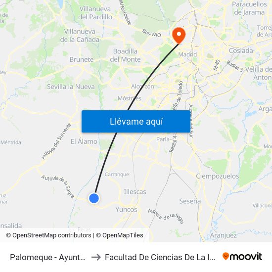 Palomeque - Ayuntamiento to Facultad De Ciencias De La Información map
