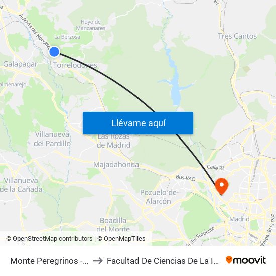 Monte Peregrinos - Colegio to Facultad De Ciencias De La Información map