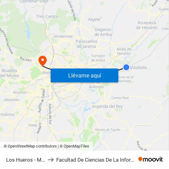 Los Hueros - Mayor to Facultad De Ciencias De La Información map