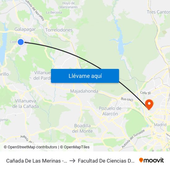 Cañada De Las Merinas - Centro De Salud to Facultad De Ciencias De La Información map