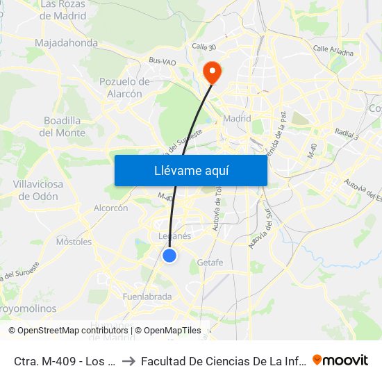 Ctra. M-409 - Los Frailes to Facultad De Ciencias De La Información map