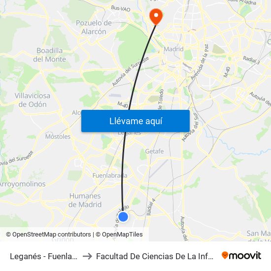 Leganés - Fuenlabrada to Facultad De Ciencias De La Información map