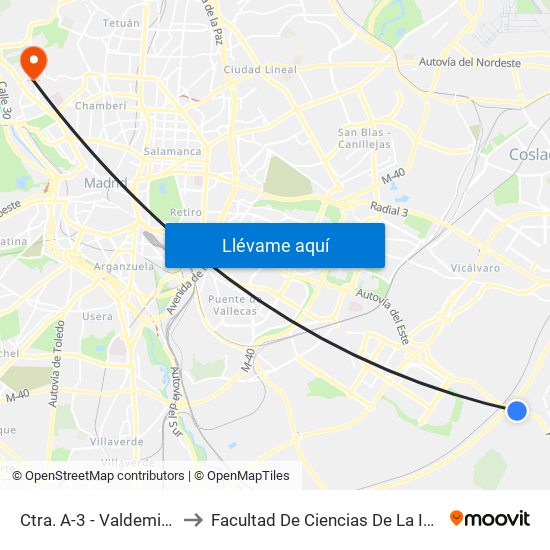 Ctra. A-3 - Valdemingómez to Facultad De Ciencias De La Información map