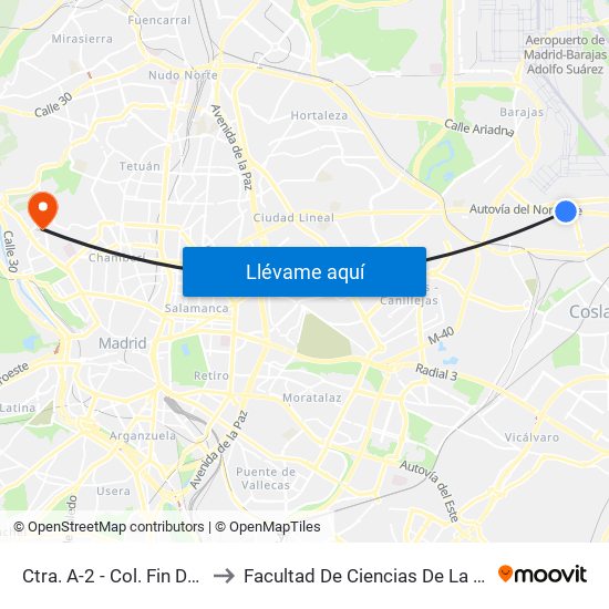 Ctra. A-2 - Col. Fin De Semana to Facultad De Ciencias De La Información map