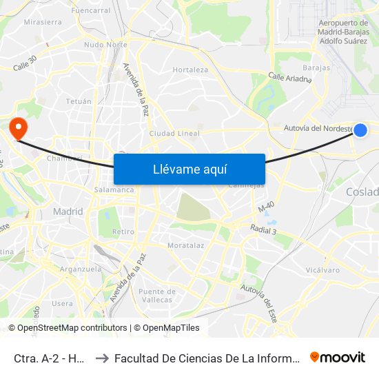 Ctra. A-2 - Hotel to Facultad De Ciencias De La Información map