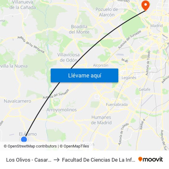 Los Olivos - Casarrubios to Facultad De Ciencias De La Información map