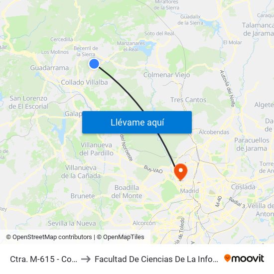 Ctra. M-615 - Colegio to Facultad De Ciencias De La Información map