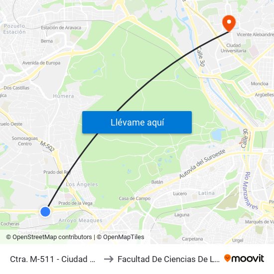 Ctra. M-511 - Ciudad De La Imagen to Facultad De Ciencias De La Información map