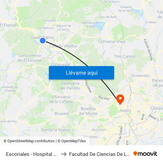 Escoriales - Hospital Guadarrama to Facultad De Ciencias De La Información map