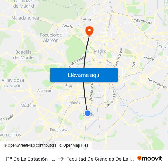 P.º De La Estación - Terradas to Facultad De Ciencias De La Información map