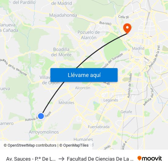 Av. Sauces - P.º De Los Olivos to Facultad De Ciencias De La Información map