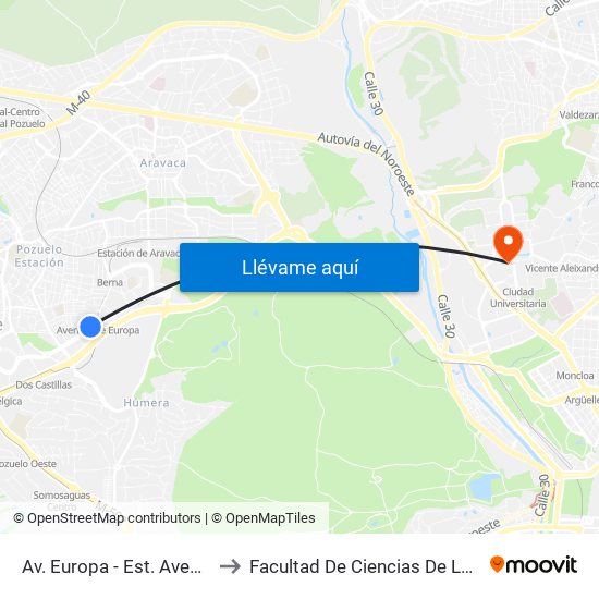 Av. Europa - Est. Avenida Europa to Facultad De Ciencias De La Información map
