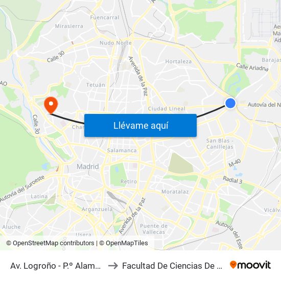 Av. Logroño - P.º Alameda De Osuna to Facultad De Ciencias De La Información map