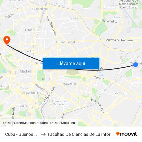 Cuba - Buenos Aires to Facultad De Ciencias De La Información map