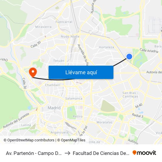 Av. Partenón - Campo De Las Naciones to Facultad De Ciencias De La Información map
