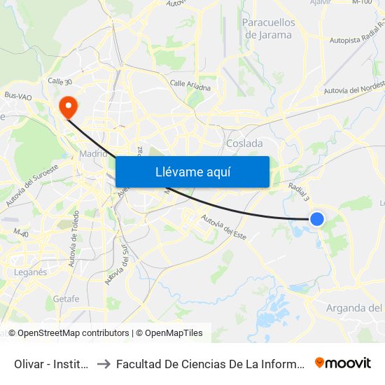 Olivar - Instituto to Facultad De Ciencias De La Información map