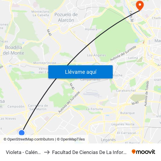 Violeta - Caléndula to Facultad De Ciencias De La Información map