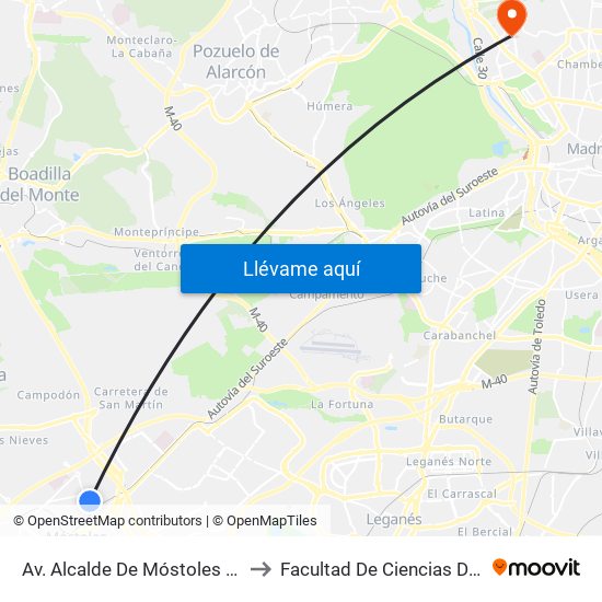 Av. Alcalde De Móstoles - Pintor Velázquez to Facultad De Ciencias De La Información map