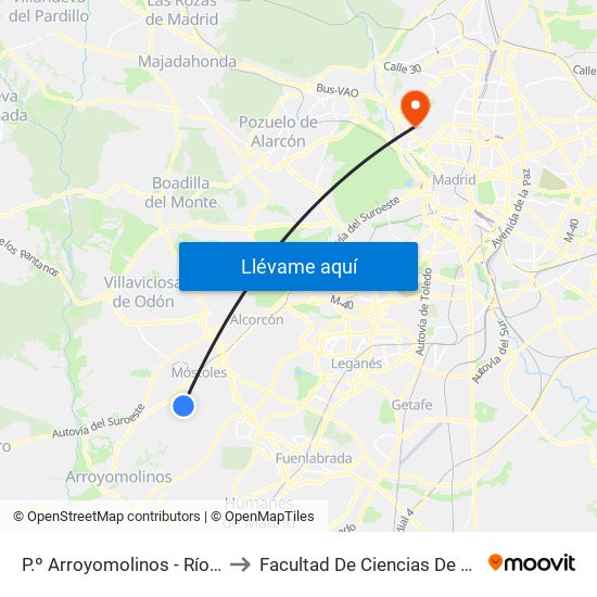 P.º Arroyomolinos - Río Guadalquivir to Facultad De Ciencias De La Información map