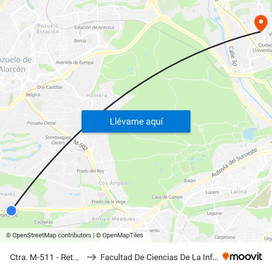 Ctra. M-511 - Retamares to Facultad De Ciencias De La Información map