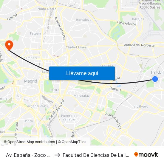 Av. España - Zoco Coslada to Facultad De Ciencias De La Información map