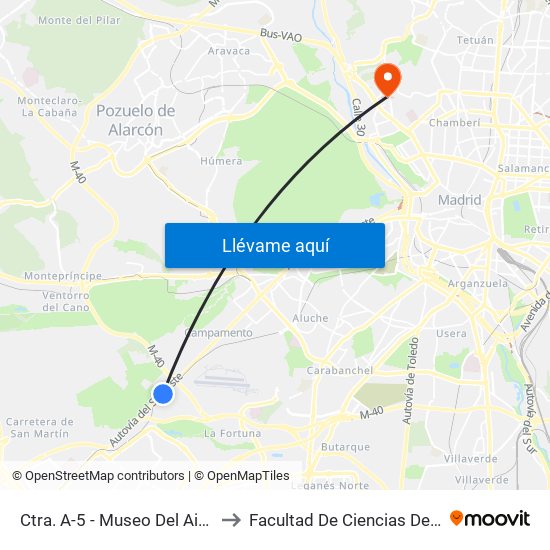 Ctra. A-5 - Museo Del Aire Y Del Espacio to Facultad De Ciencias De La Información map