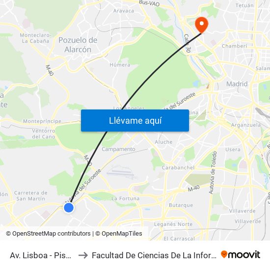 Av. Lisboa - Piscinas to Facultad De Ciencias De La Información map