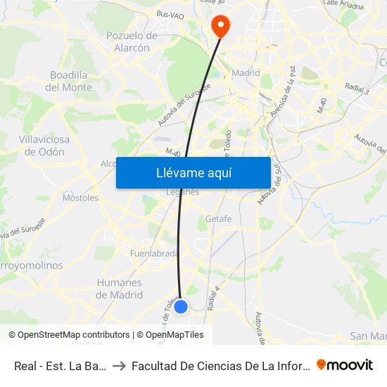 Real - Est. La Ballena to Facultad De Ciencias De La Información map