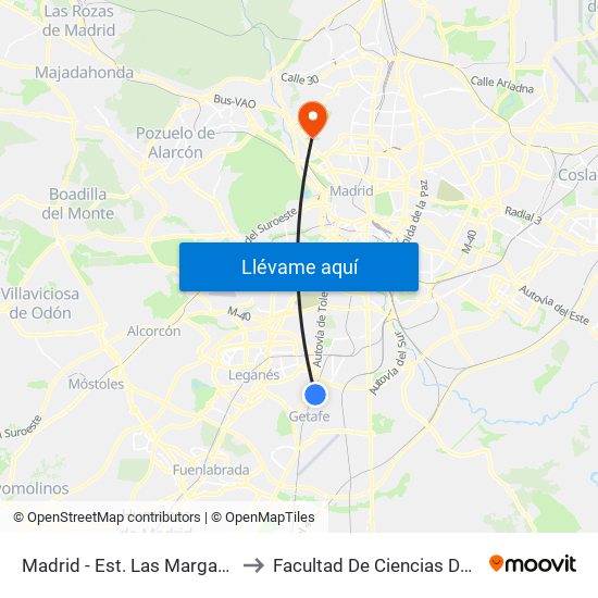 Madrid - Est. Las Margaritas Universidad to Facultad De Ciencias De La Información map