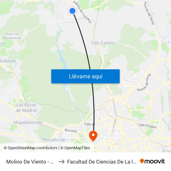 Molino De Viento - Auditorio to Facultad De Ciencias De La Información map