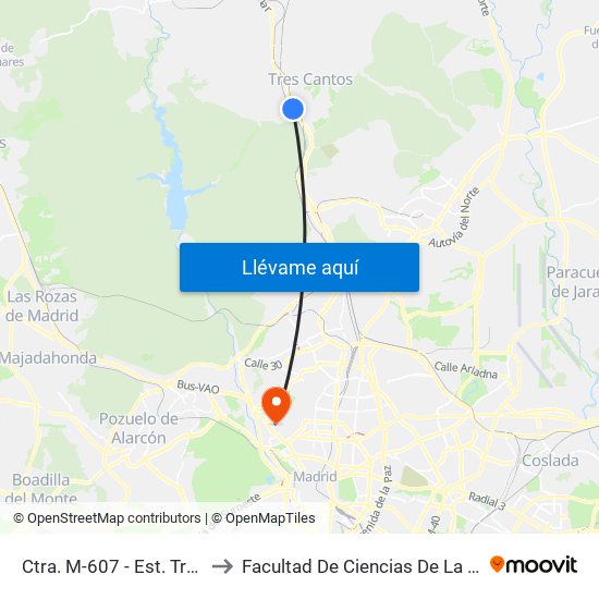 Ctra. M-607 - Est. Tres Cantos to Facultad De Ciencias De La Información map